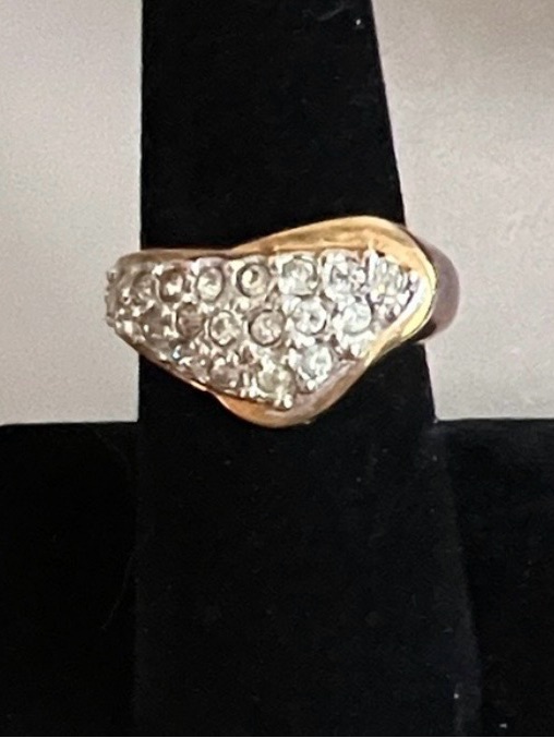 Vintage 14k Gold Plated Clear Crystal Stones Pav Ring